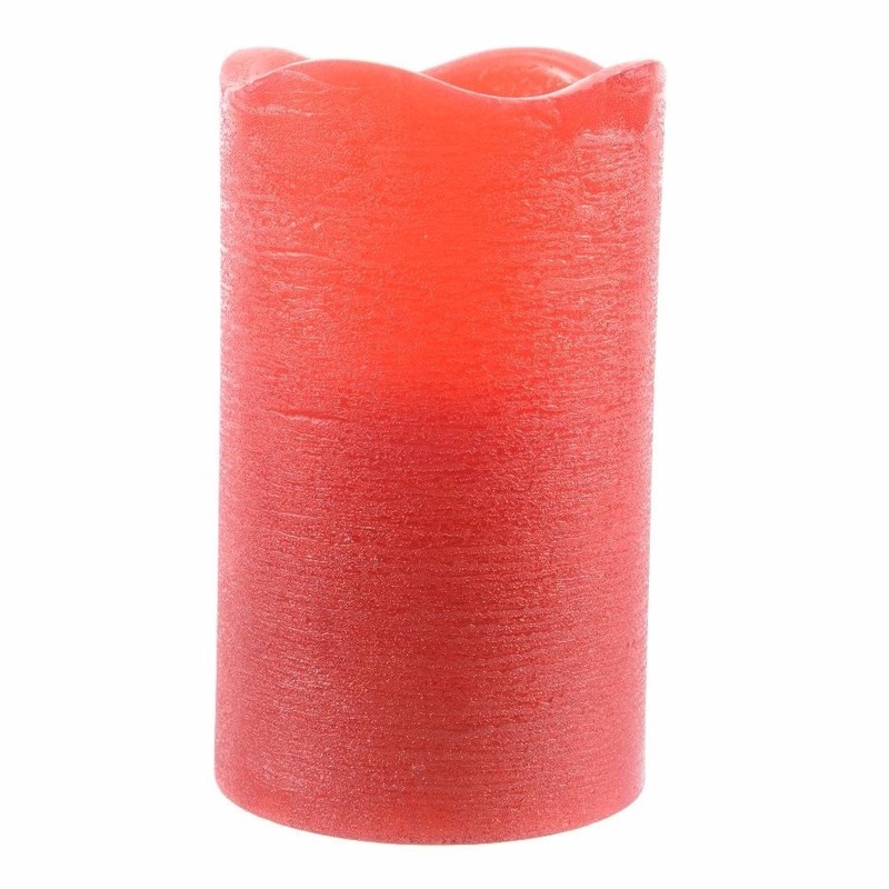 LED kaars-stompkaars rustiek rood 10 cm wax