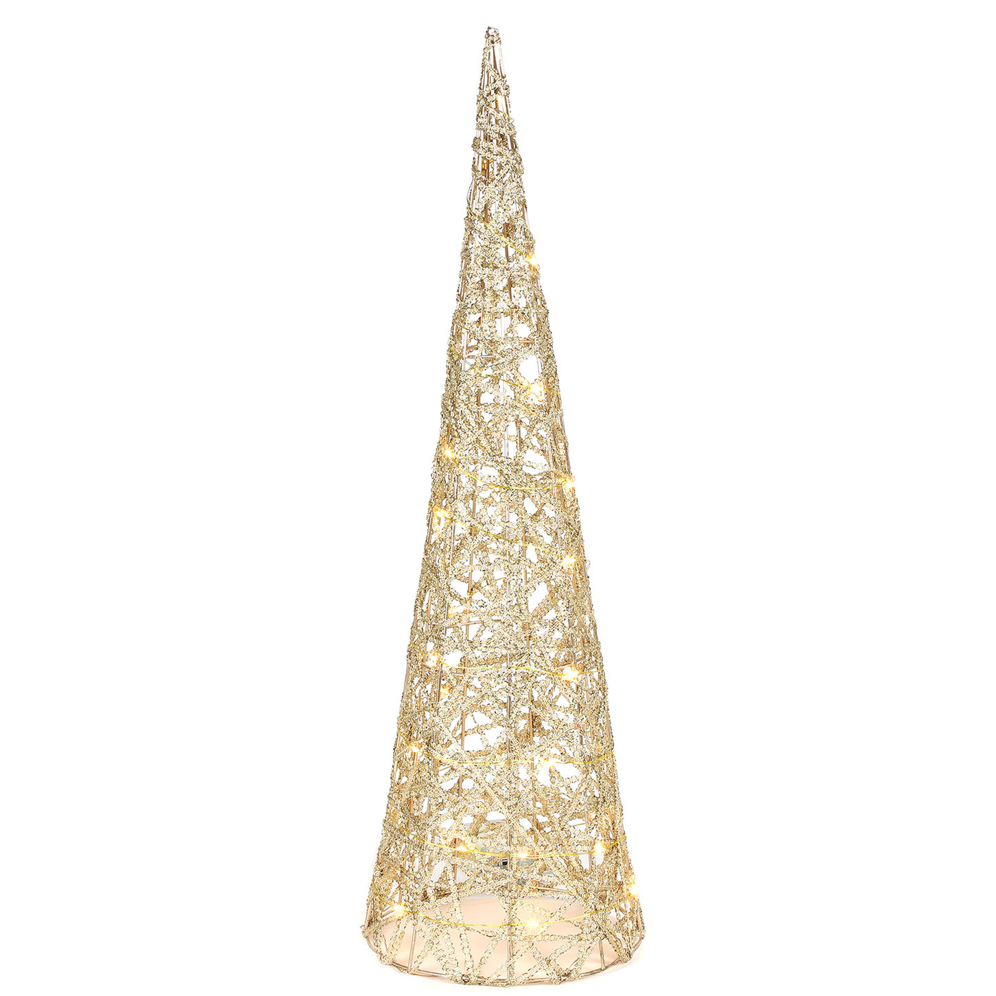 LED kegel kerstboom lamp goud 30 leds H60 cm met timer