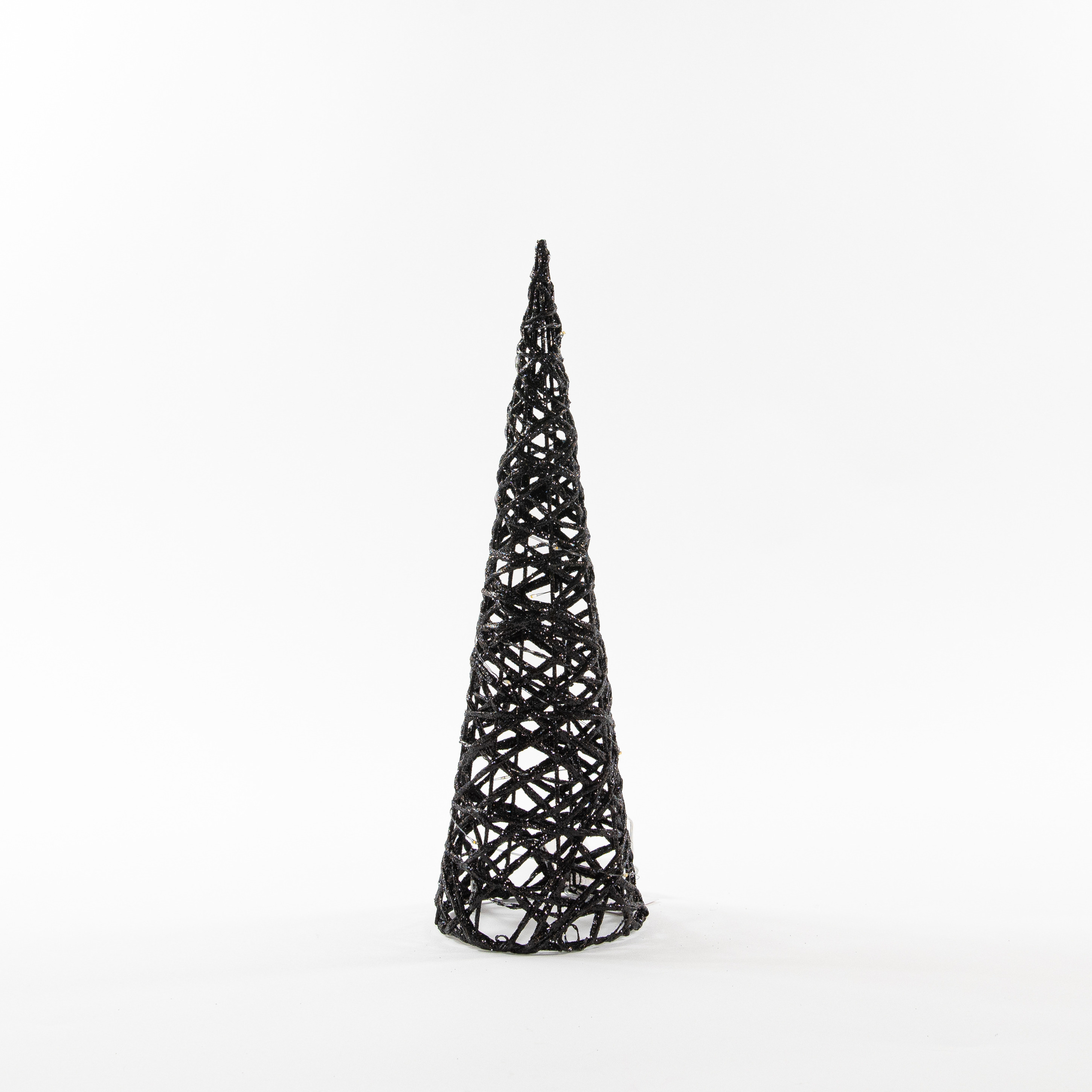 LED kegel kerstboom lamp zwart kunststof D12,5 x H40 cm glitter
