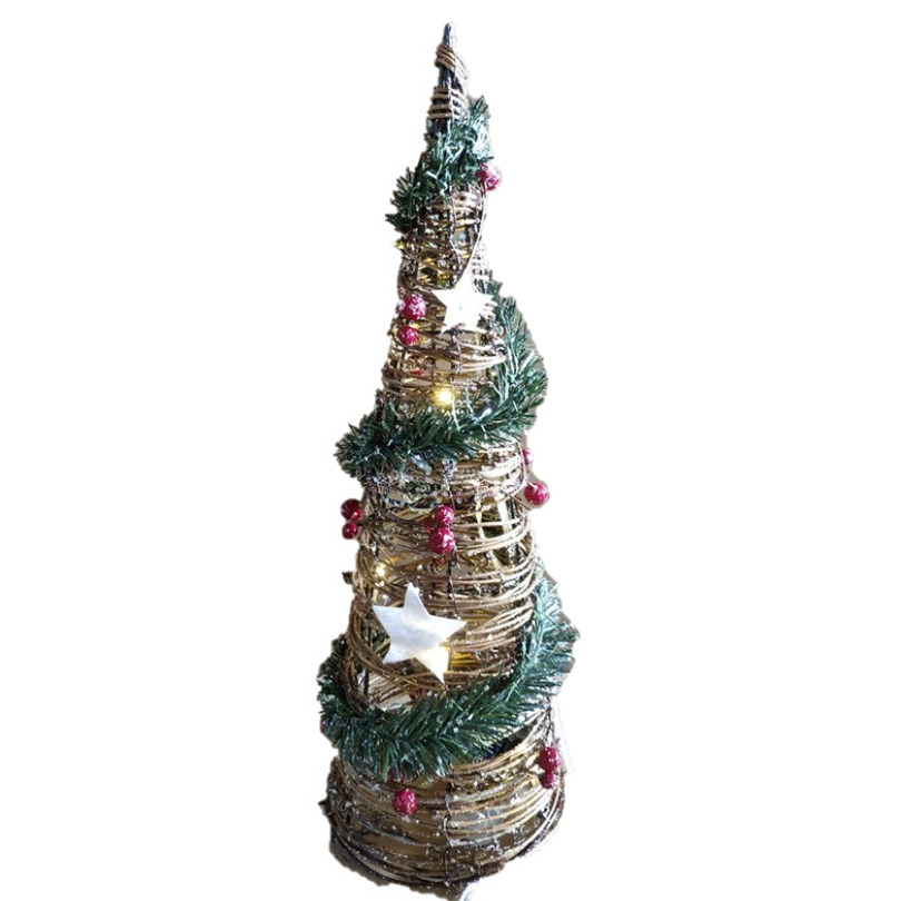 LED kegel-piramide kerstboom lamp rotan met decoratie H40 cm