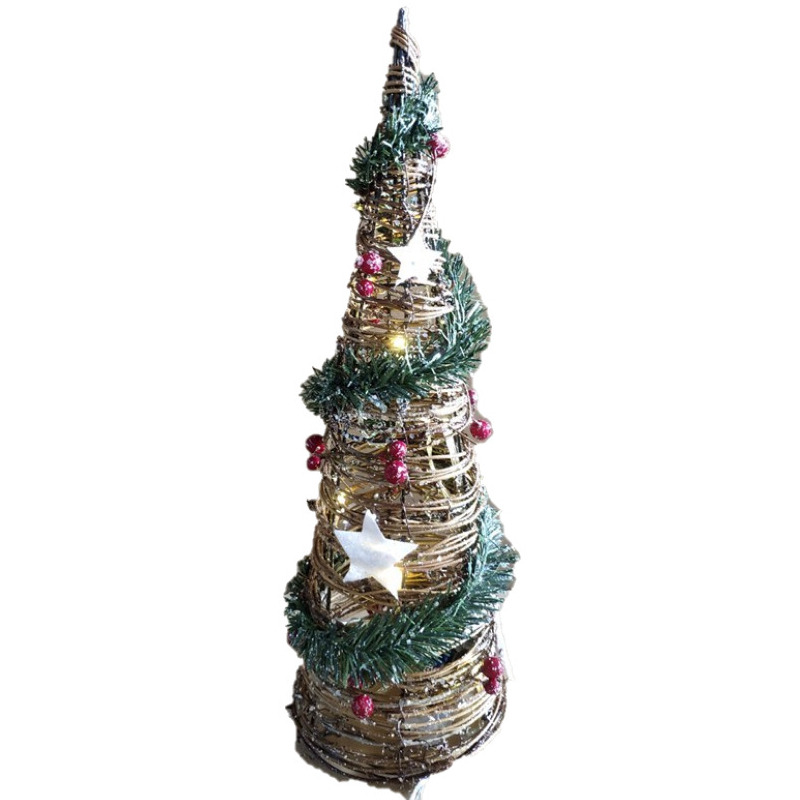 LED kegel-piramide kerstboom lamp rotan met decoratie H60 cm
