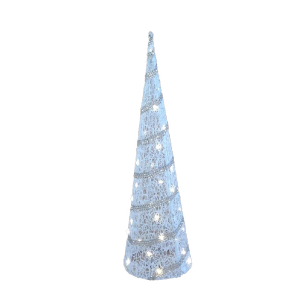 LED kegel-piramide kerstboom lamp wit rotan-kunststof H39 cm