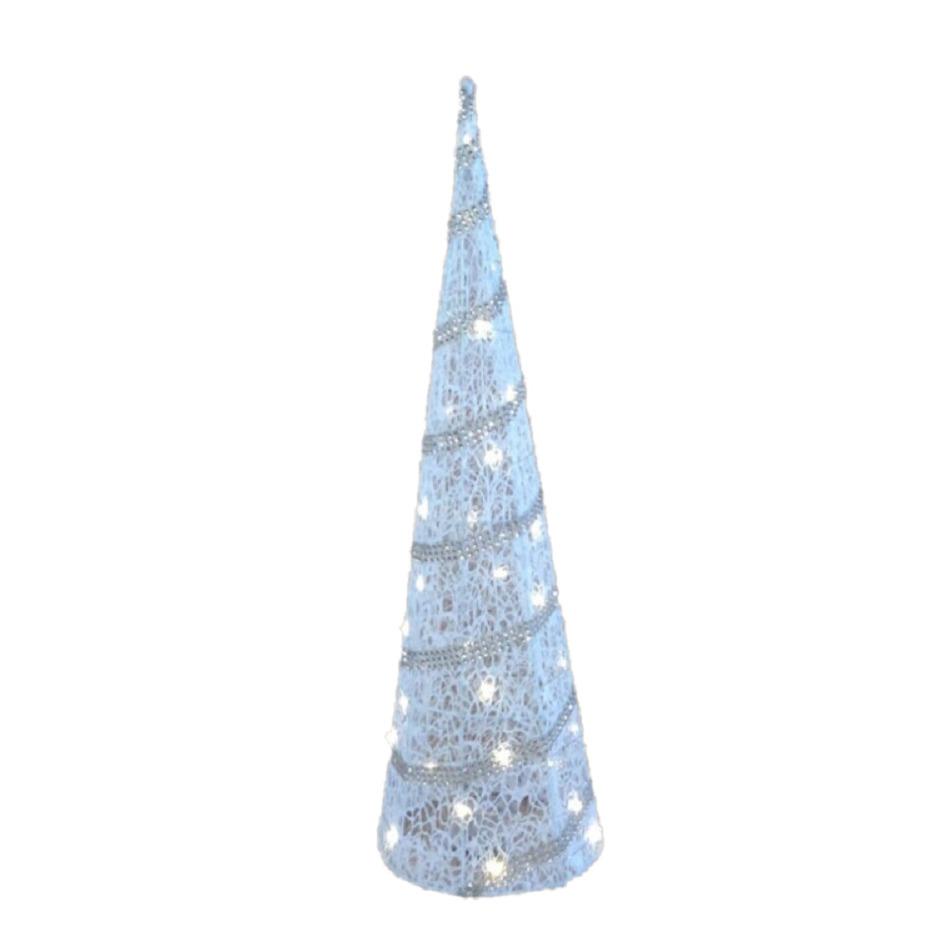 LED kegel-piramide kerstboom lamp wit rotan-kunststof H59 cm