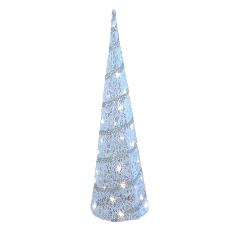 LED kegel-piramide kerstboom lamp wit rotan-kunststof H79 cm