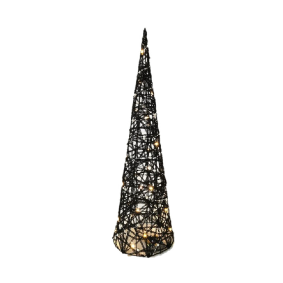 LED kegel-piramide kerstboom lamp zwart rotan H40 cm
