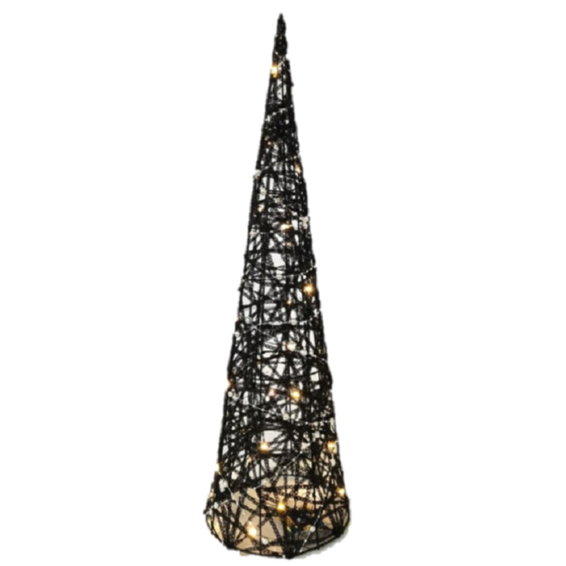 LED kegel-piramide kerstboom lamp zwart rotan H80 cm