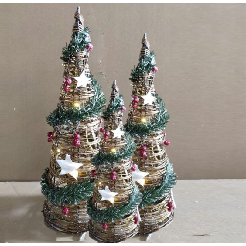 LED kegels-piramide kerstboom lampen set 3x st 40,60,80 cm -rotan -met licht