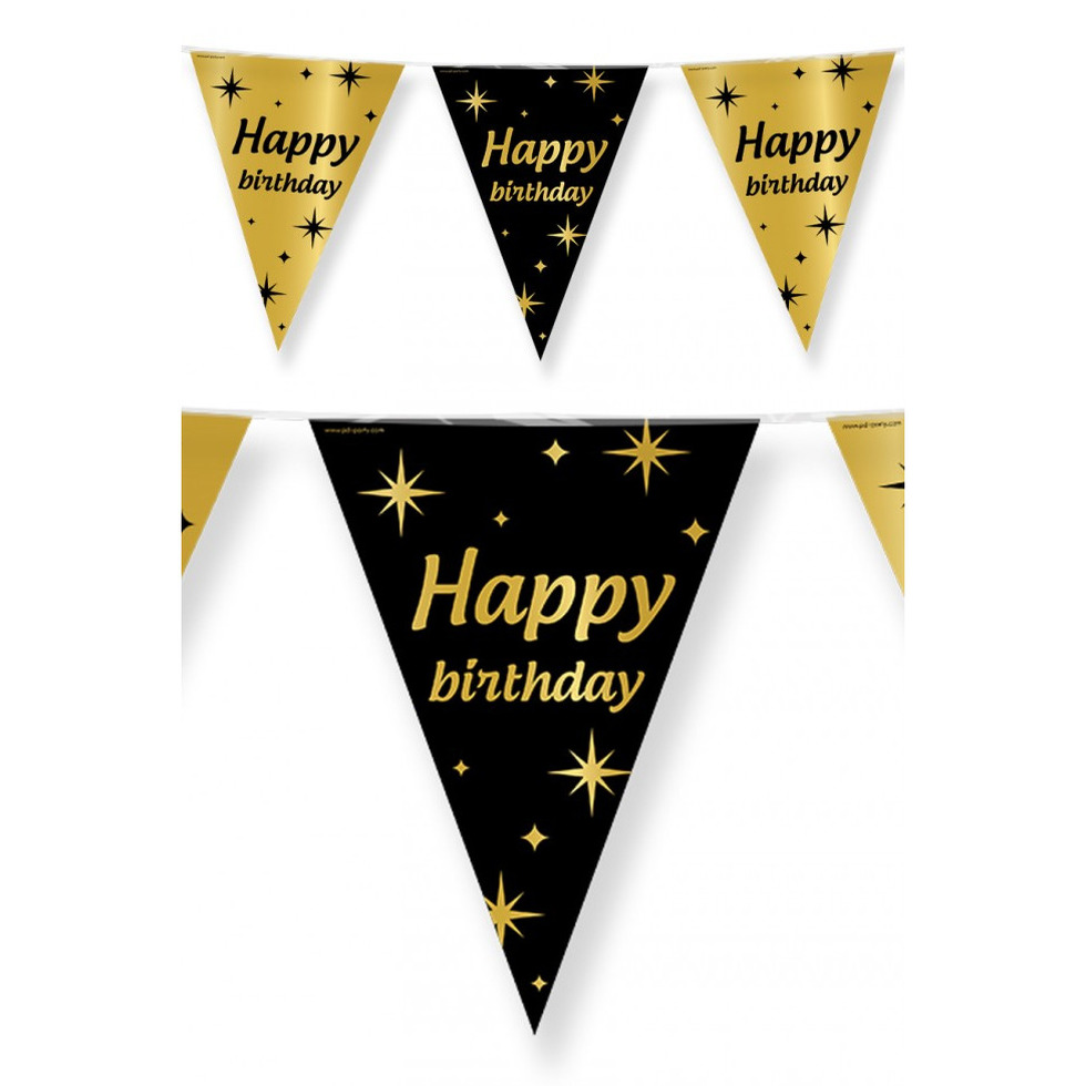 Leeftijd verjaardag feest vlaggetjes Happy Birthday thema geworden zwart-goud 10 meter