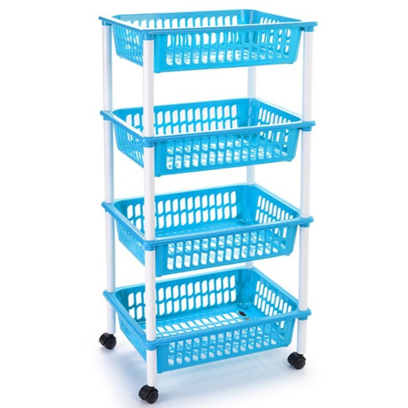 Lichtblauwe opberg trolley/roltafel met 4 manden 85 cm -