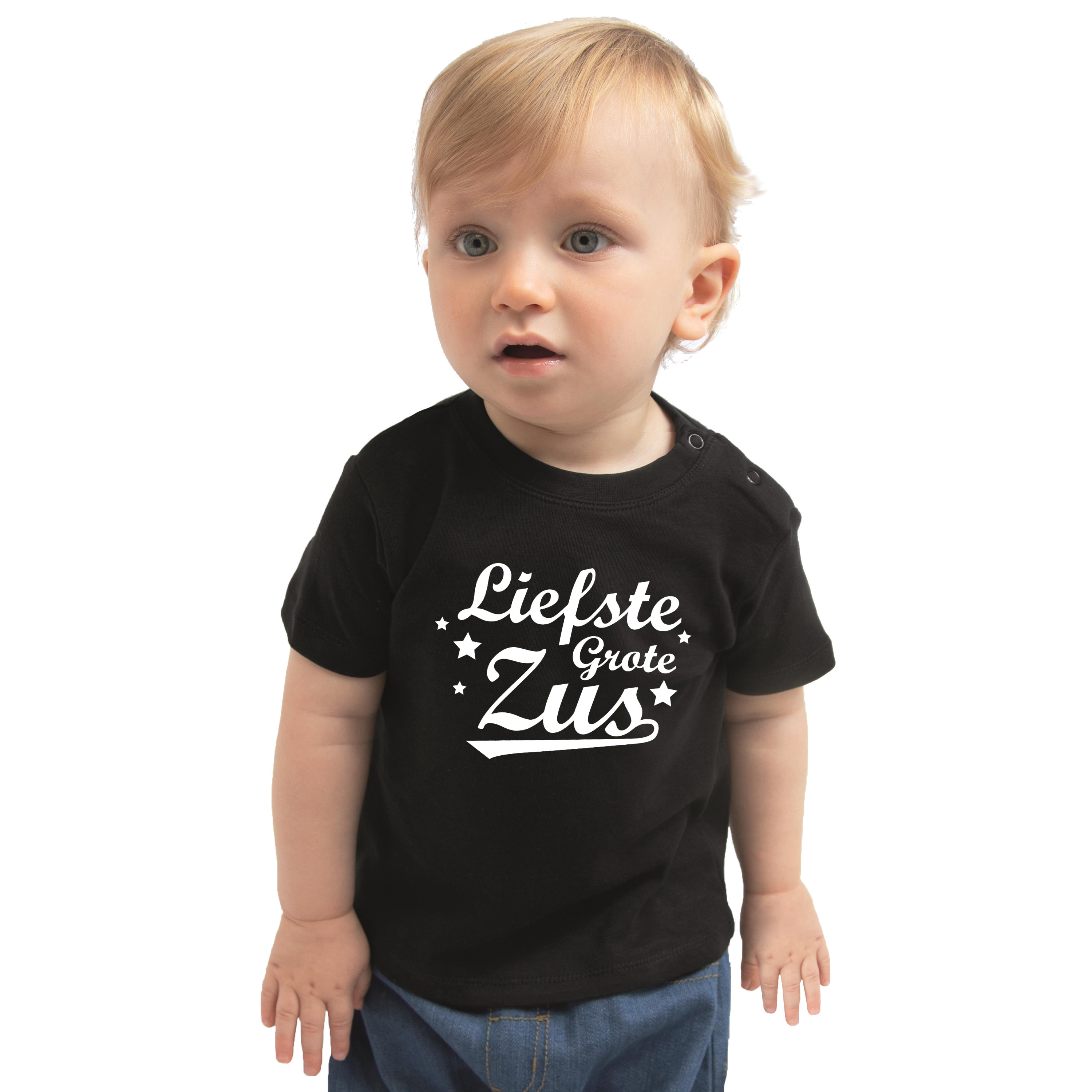 Liefste grote zus cadeau t-shirt zwart babys - meisjes