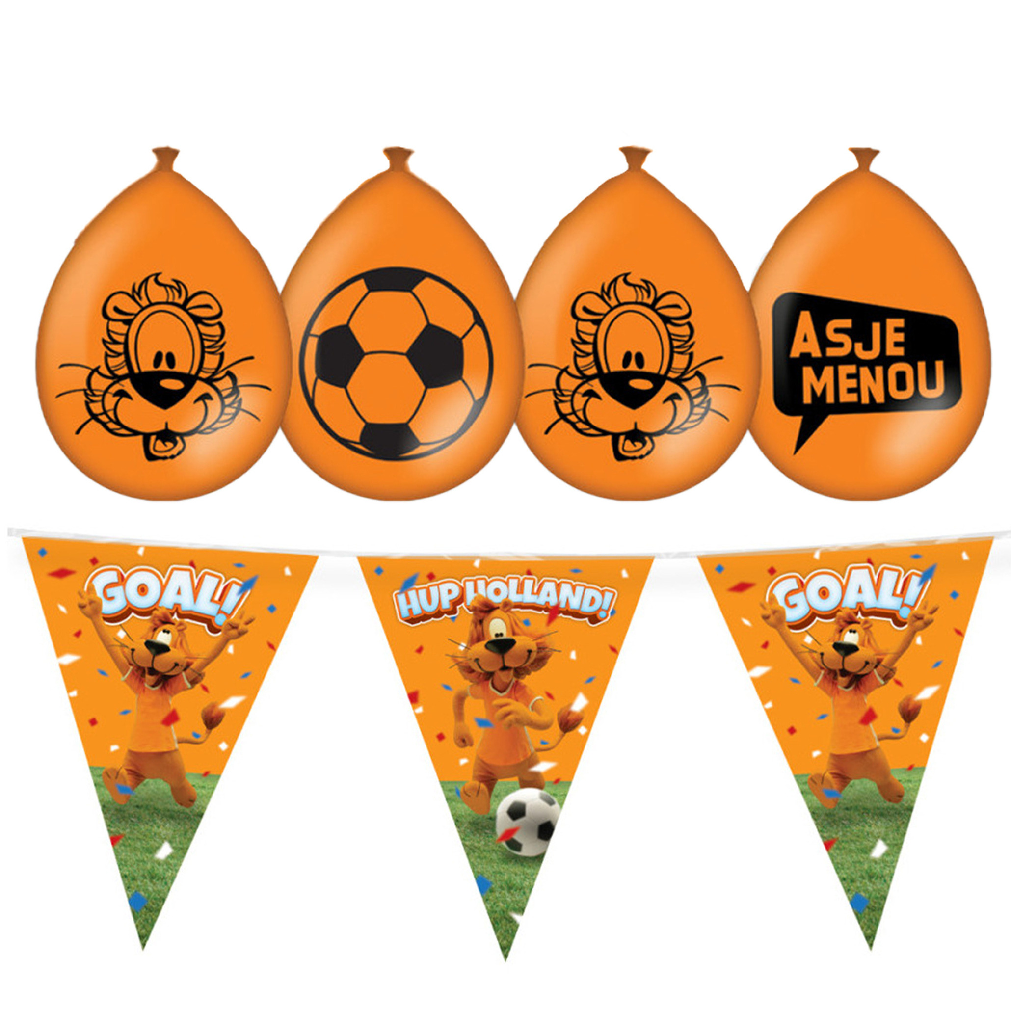Loeki EK-WK versier pakket 2x vlaggenlijn 10m 16x ballonnen oranje