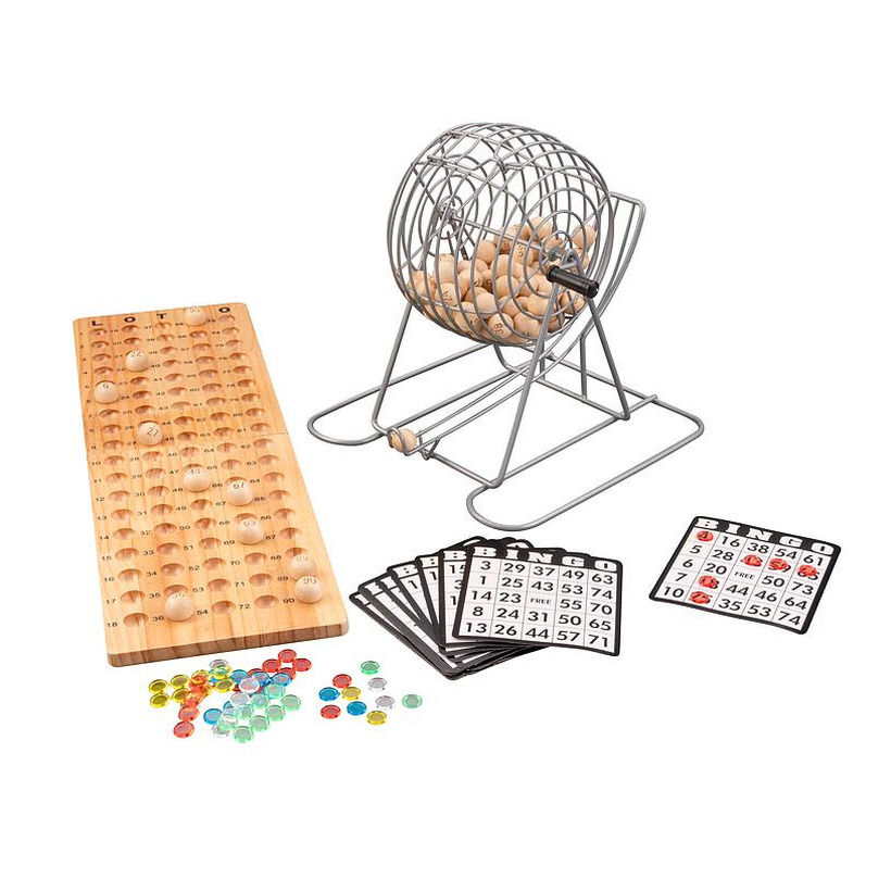 Luxe bingo spel metaal-hout set nummers 1-90 met molen