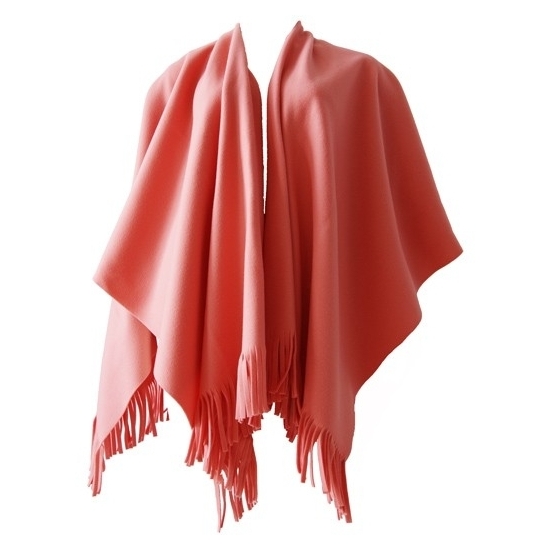 Luxe dames omslagdoek poncho perzik - 180 x 140 cm - Dameskleding accessoires grote omslagdoeken/poncho's van fleece