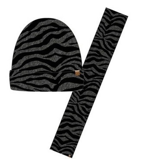 Luxe kinder winterset sjaal + muts zebra print antraciet