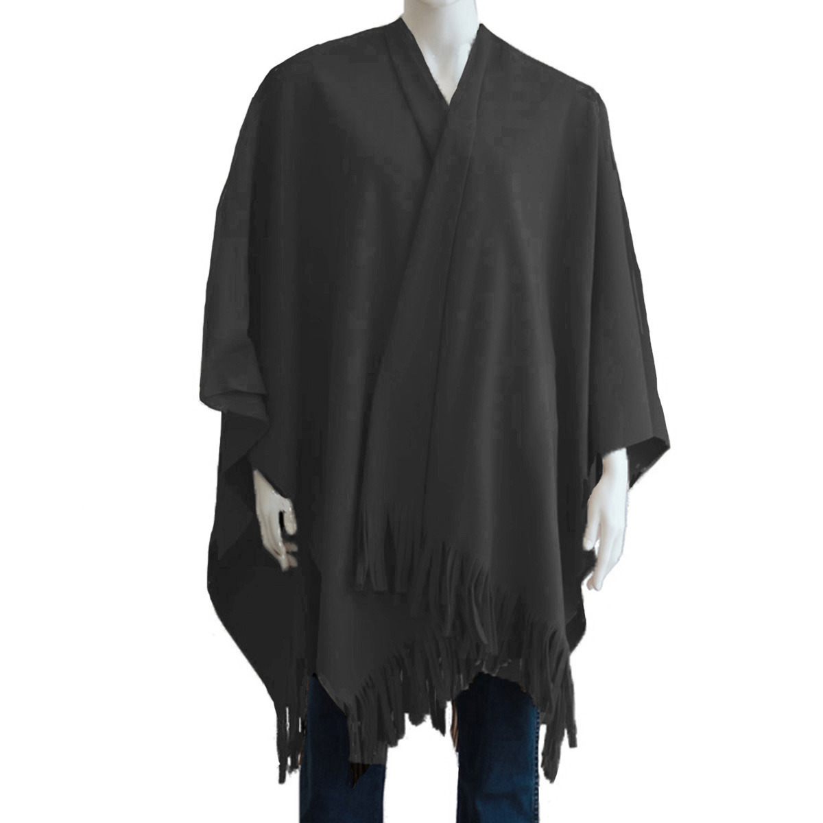Luxe omslagdoek-poncho antraciet 180 x 140 cm fleece Dameskleding accessoires
