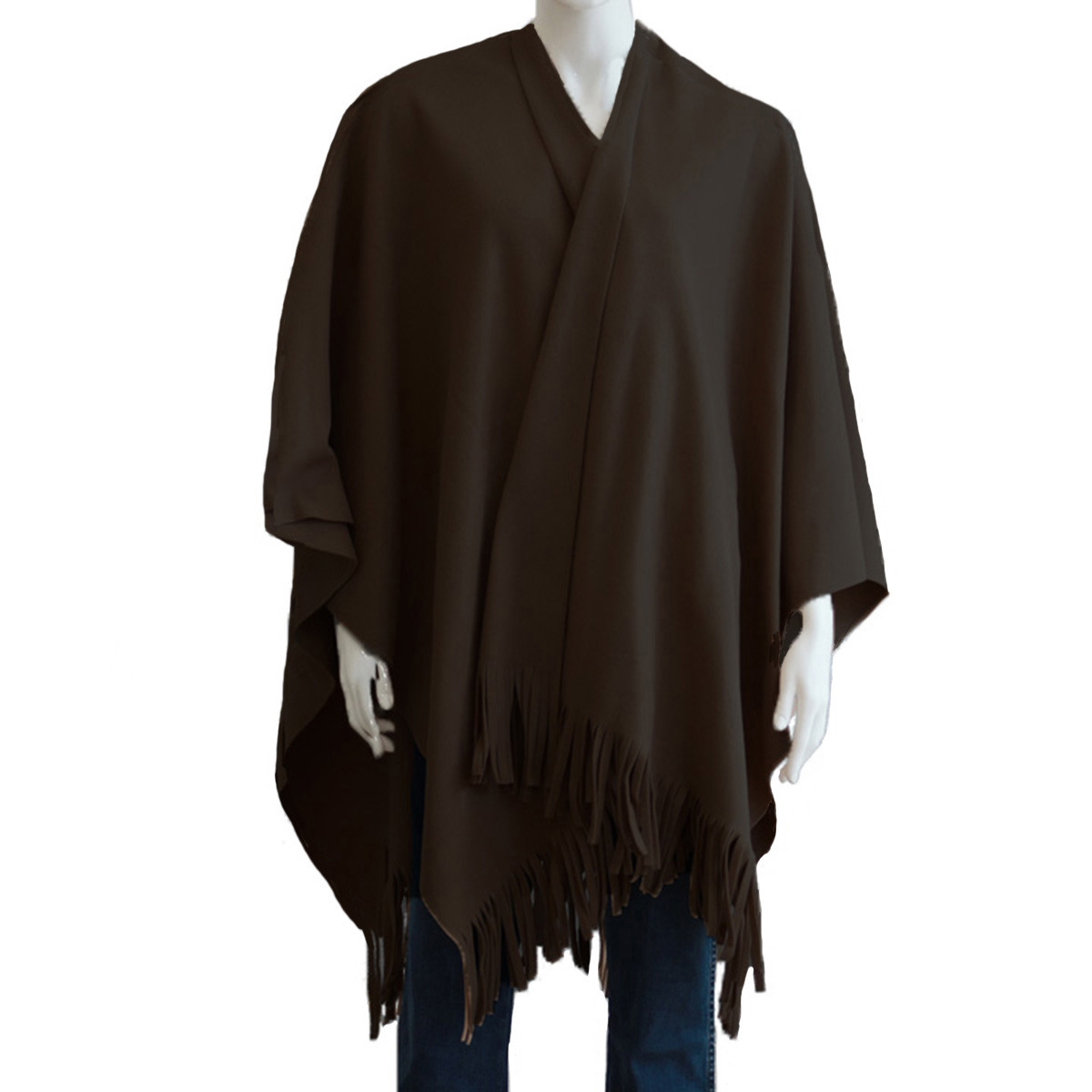 Luxe omslagdoek/poncho - donker bruin - 180 x 140 cm - fleece - Dameskleding accessoires One size -