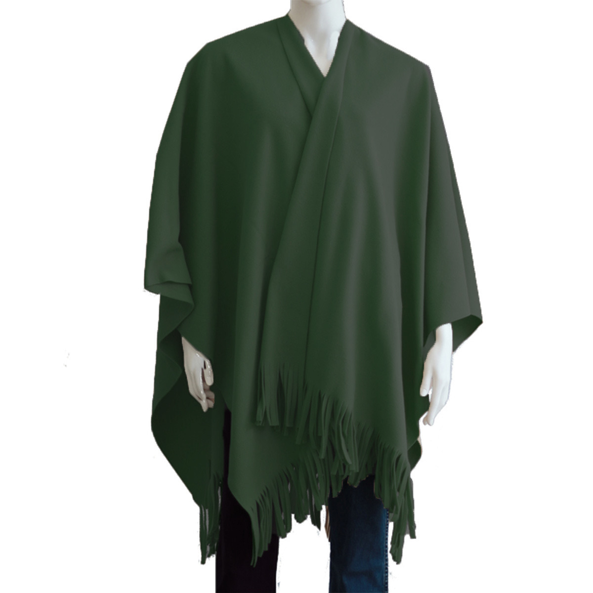 Luxe omslagdoek/poncho - donker groen - 180 x 140 cm - fleece - Dameskleding accessoires One size -