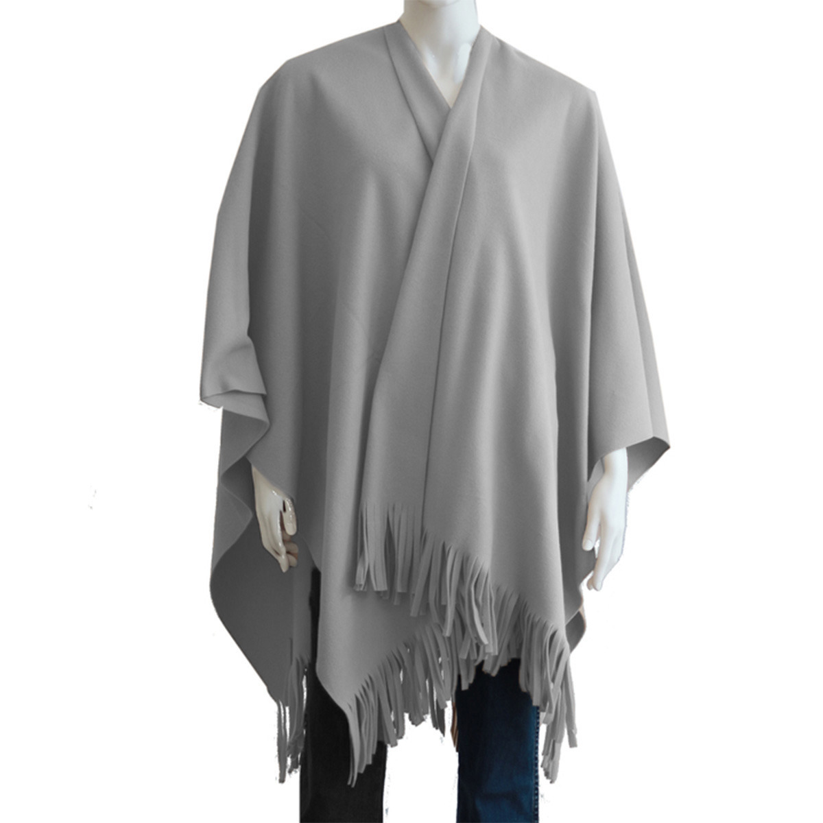 Luxe omslagdoek/poncho - licht grijs - 180 x 140 cm - fleece - Dameskleding accessoires One size -
