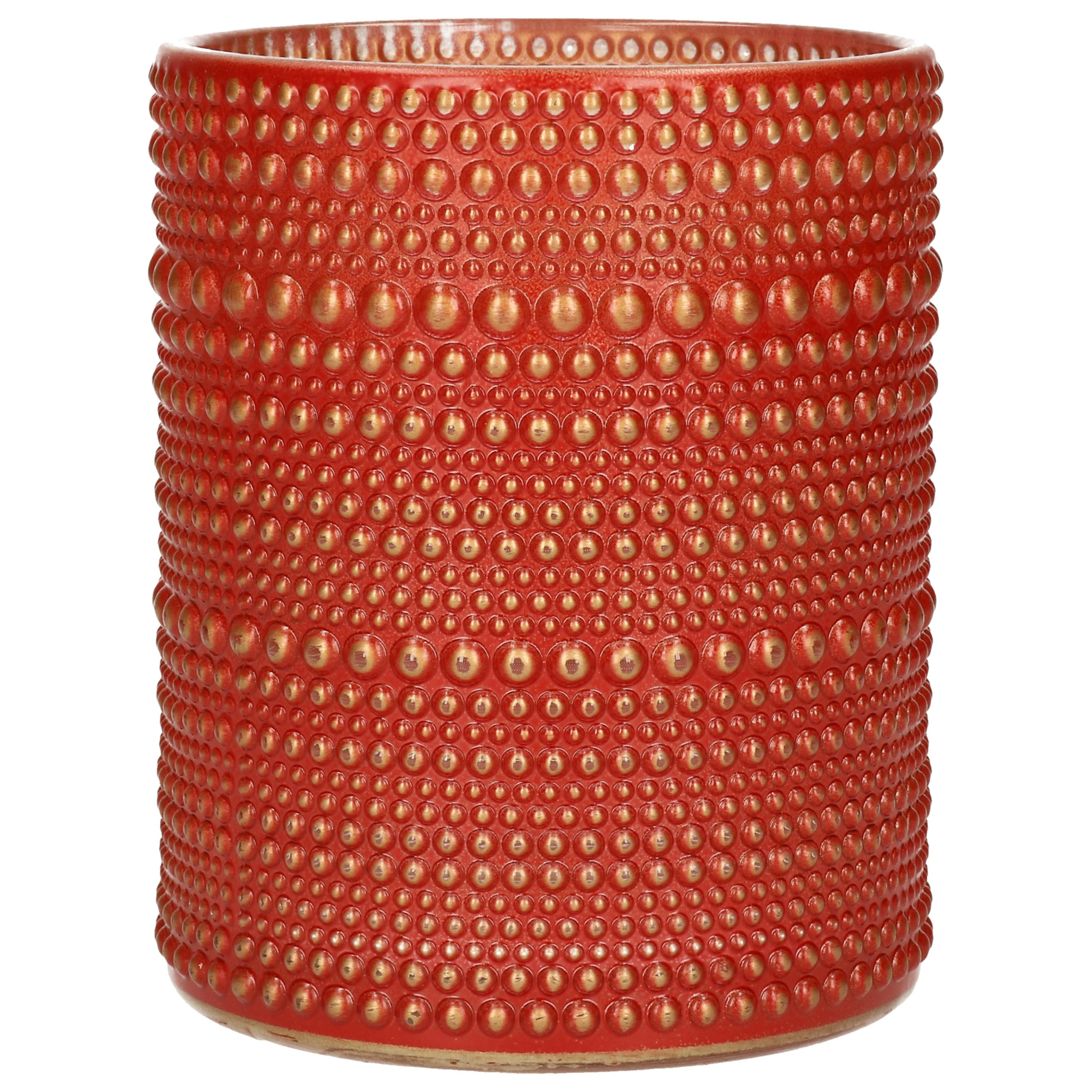 Luxe theelichthouder-kaarsenhouder rood-goud glas D10 x H12 cm