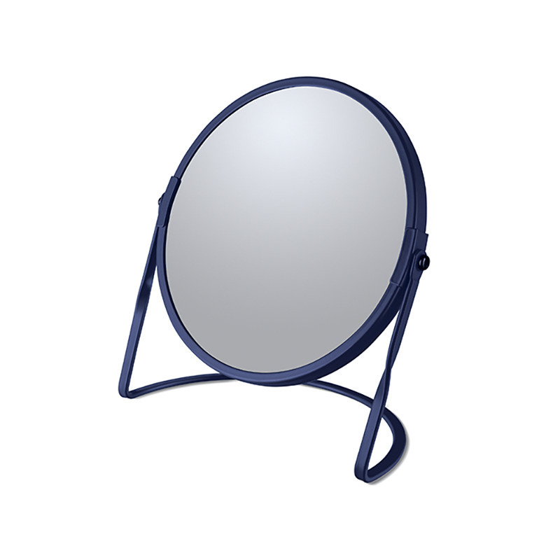Make-up spiegel Cannes - 5x zoom - metaal - 18 x 20 cm - donkerblauw - dubbelzijdig