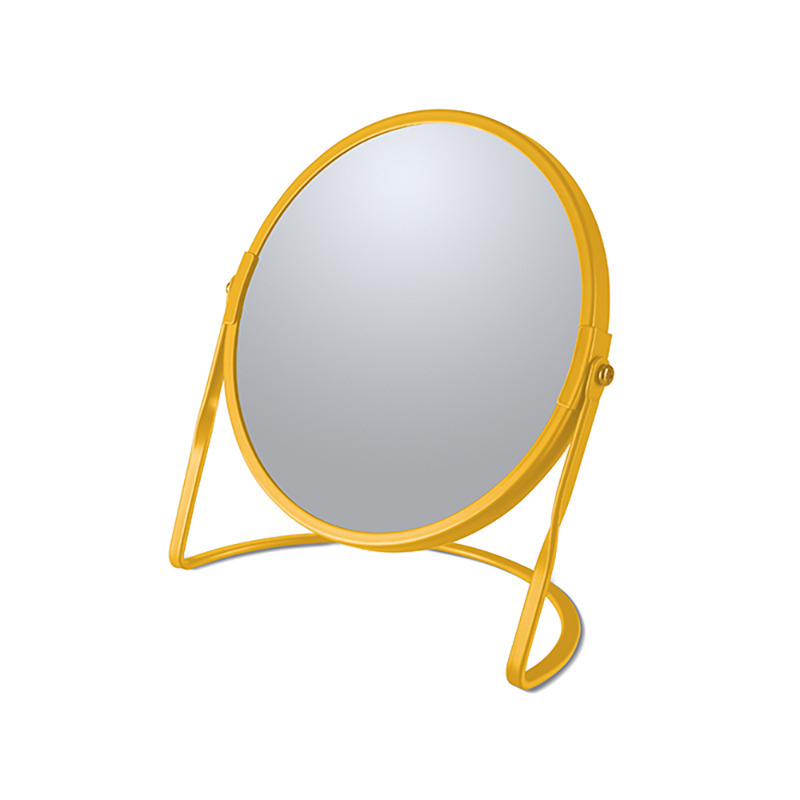 Make-up spiegel Cannes - 5x zoom - metaal - 18 x 20 cm - safraan geel - dubbelzijdig