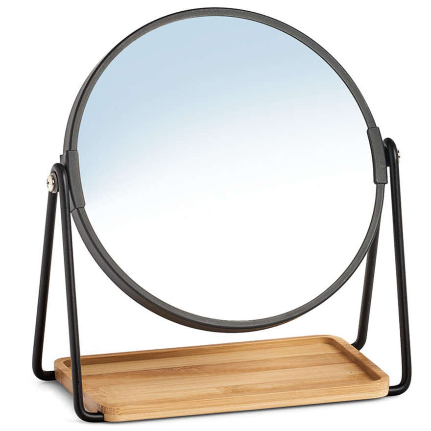 Make-up spiegel metaal-bamboe 17,5 x 20,5 cm