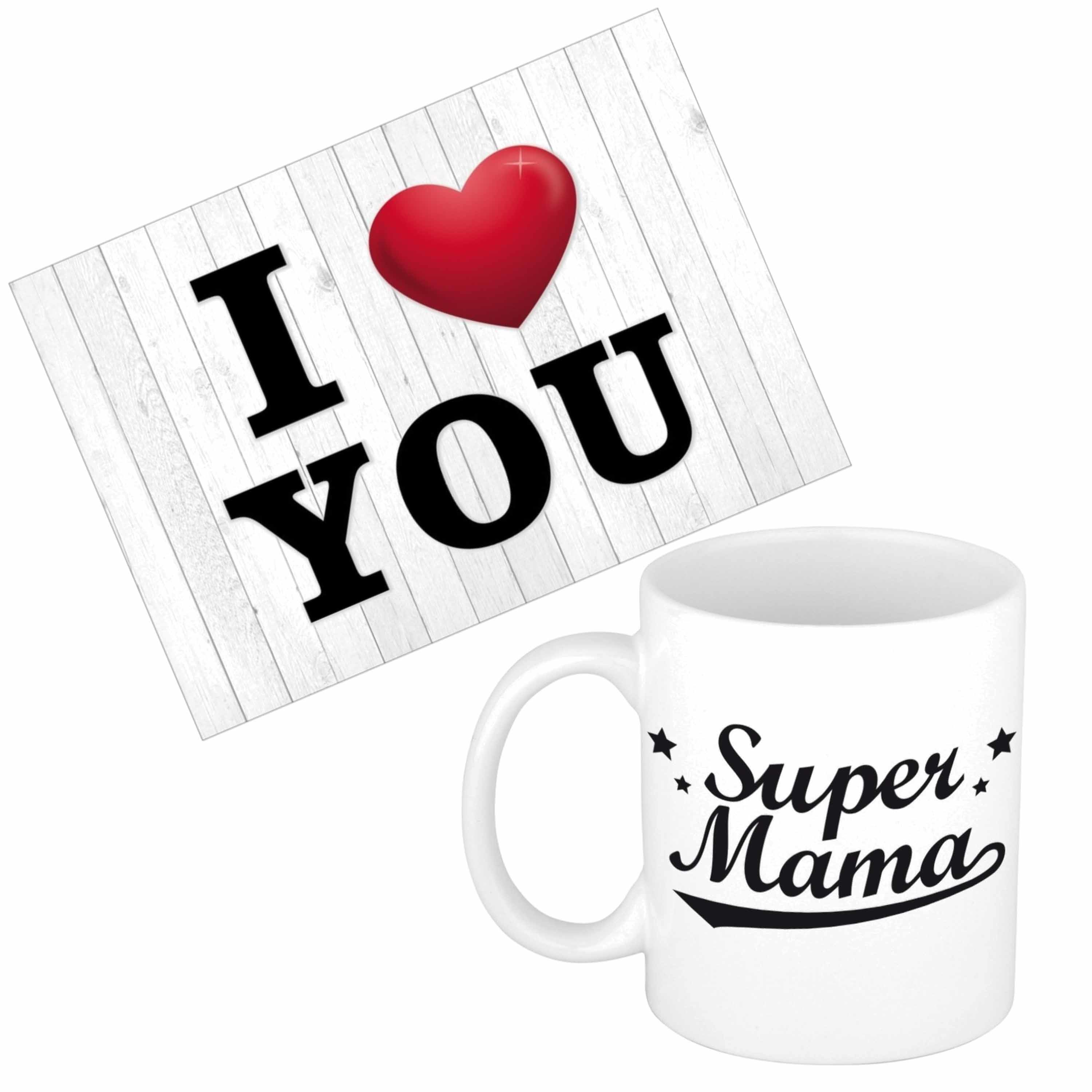 Mama jarig-Moederdag cadeau drink mok-beker + Love you wenskaart
