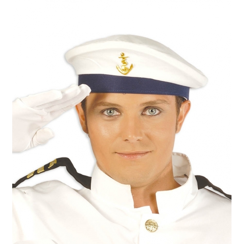 Marine verkleed baret-hoed met gouden scheepsanker