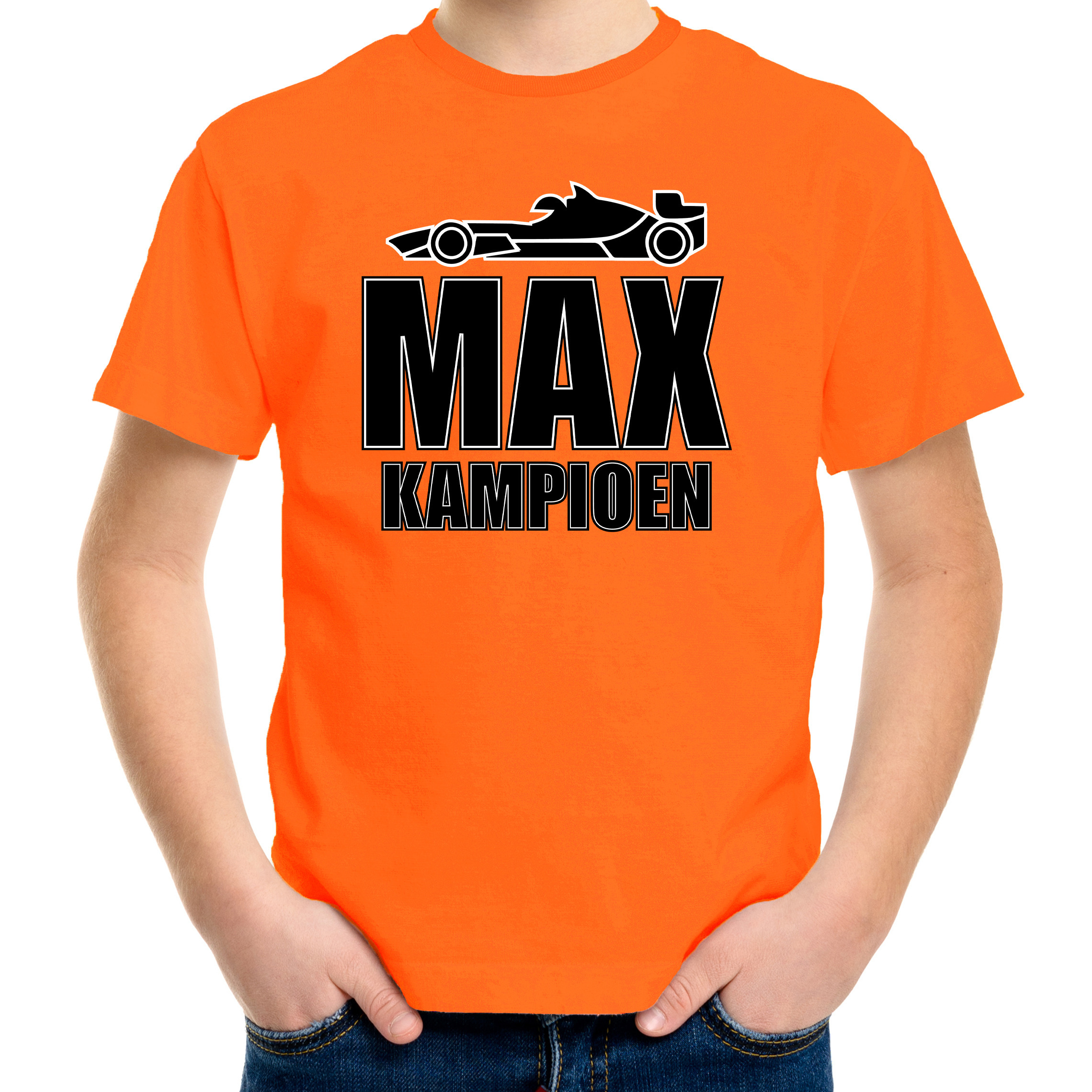 Max kampioen auto supporter-race fan t-shirt oranje voor kinderen