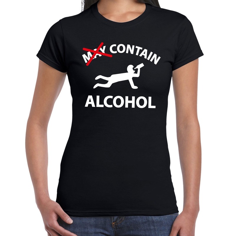 May contain alcohol drank fun t-shirt zwart voor dames