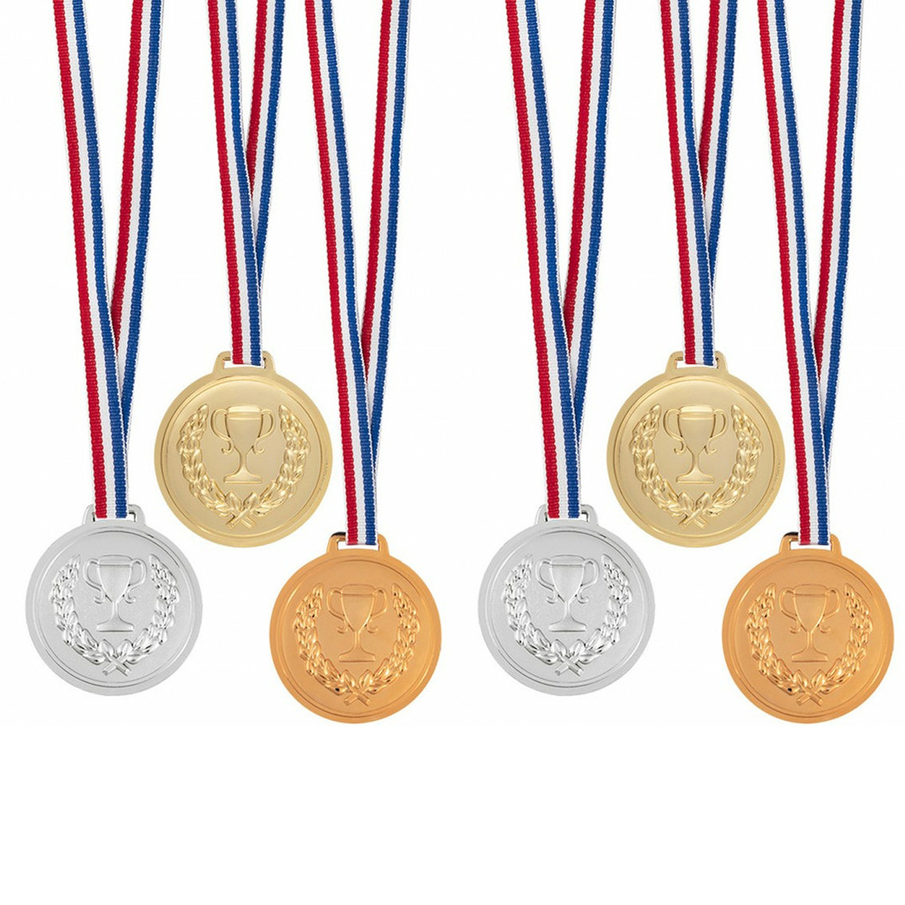 Afbeelding van Medailles met lint - 20x - goud zilver brons - kunststof - 6 cm - speelgoed