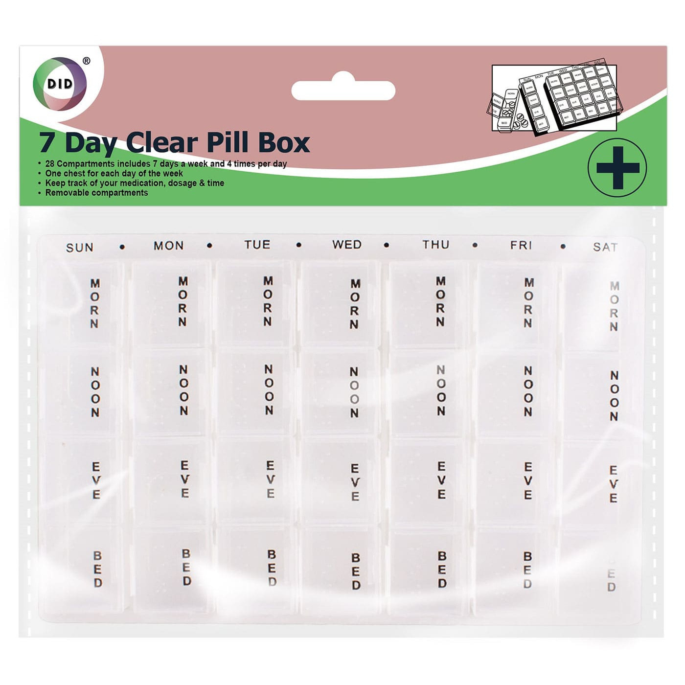 Medicijnen doos-pillendoos 28-vaks wit 17 cm