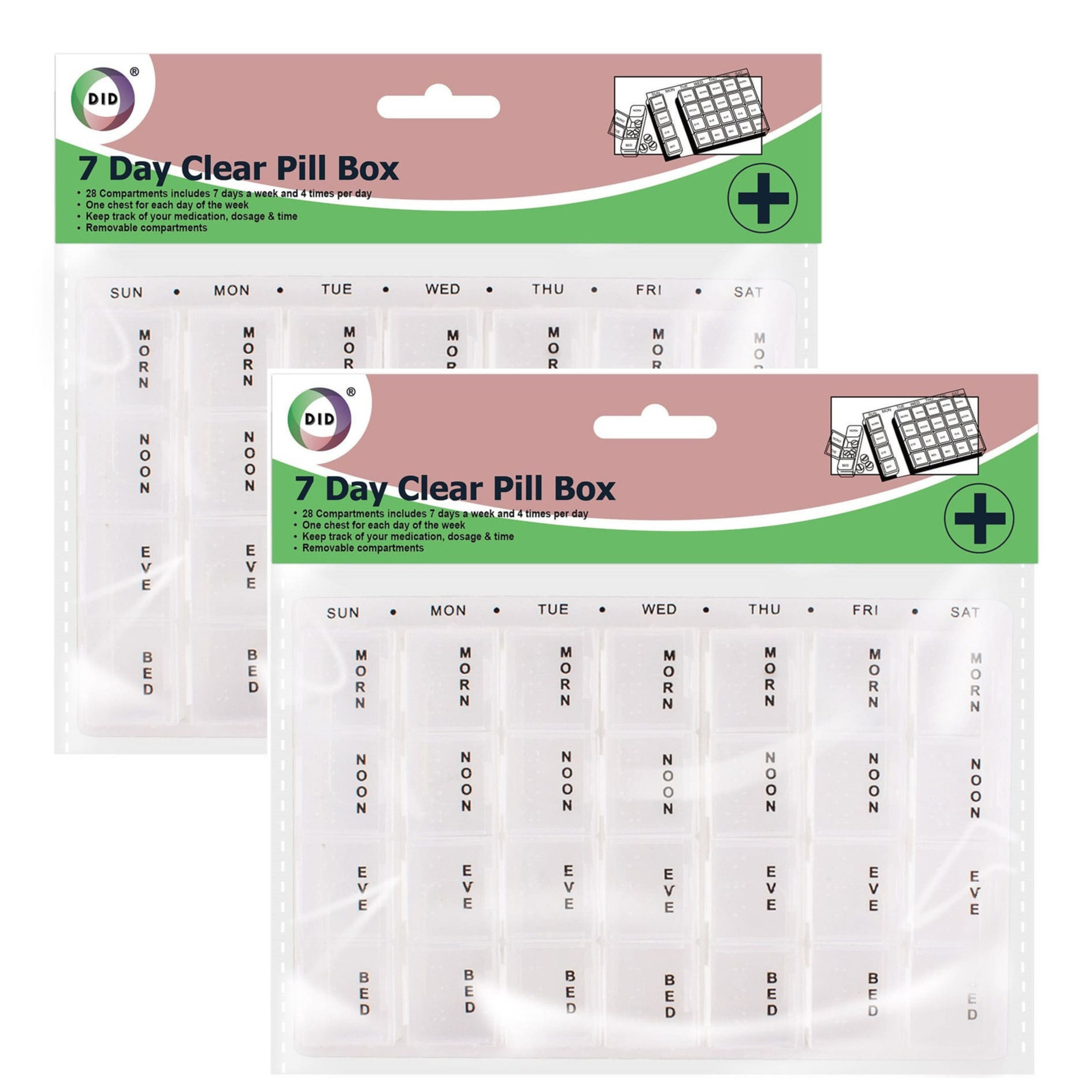Medicijnen doos-pillendoos 2x 28-vaks wit 17 cm