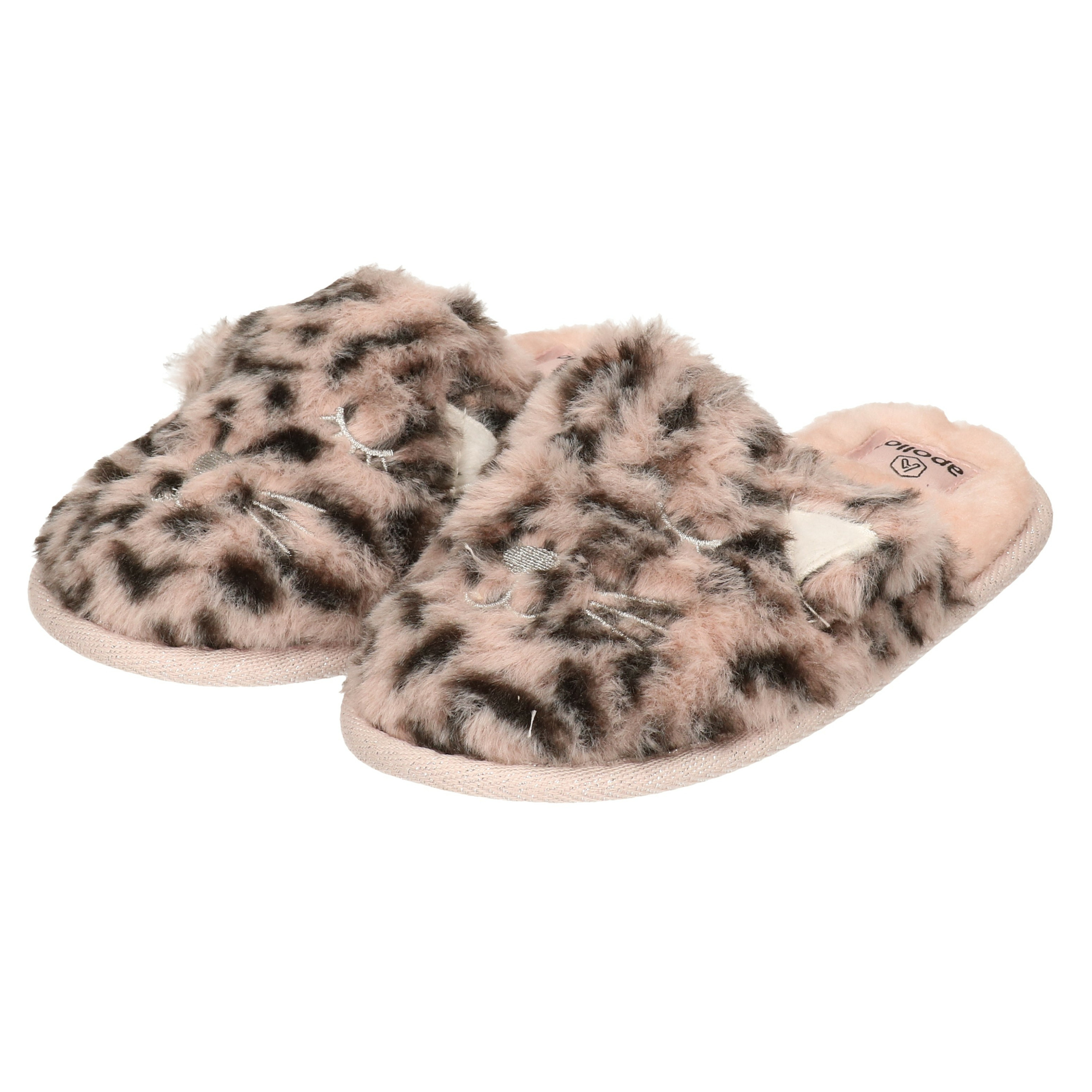 Meisjes instap slippers-pantoffels luipaard print roze maat 31-32