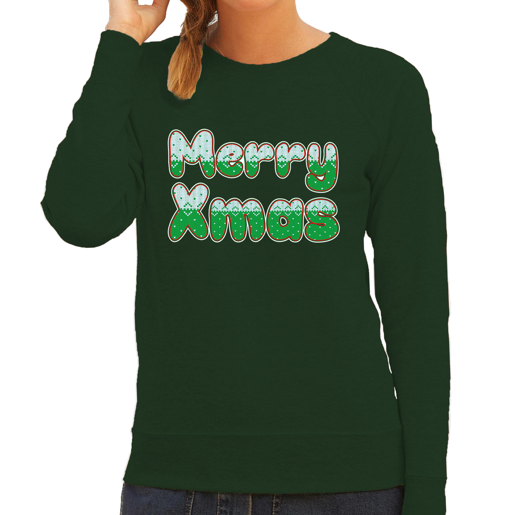 Merry xmas foute Kerstsweater-Kersttrui groen voor dames