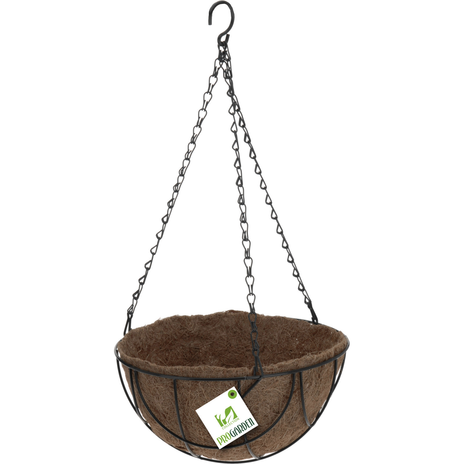 Pro Garden Metalen hanging basket / plantenbak zwart met ketting 25 cm - hangende bloemen -