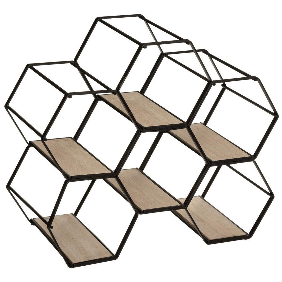 Metalen hexagon flessenrek-wijnrek voor 6 flessen 26 x 15 x 29,5 cm zwart