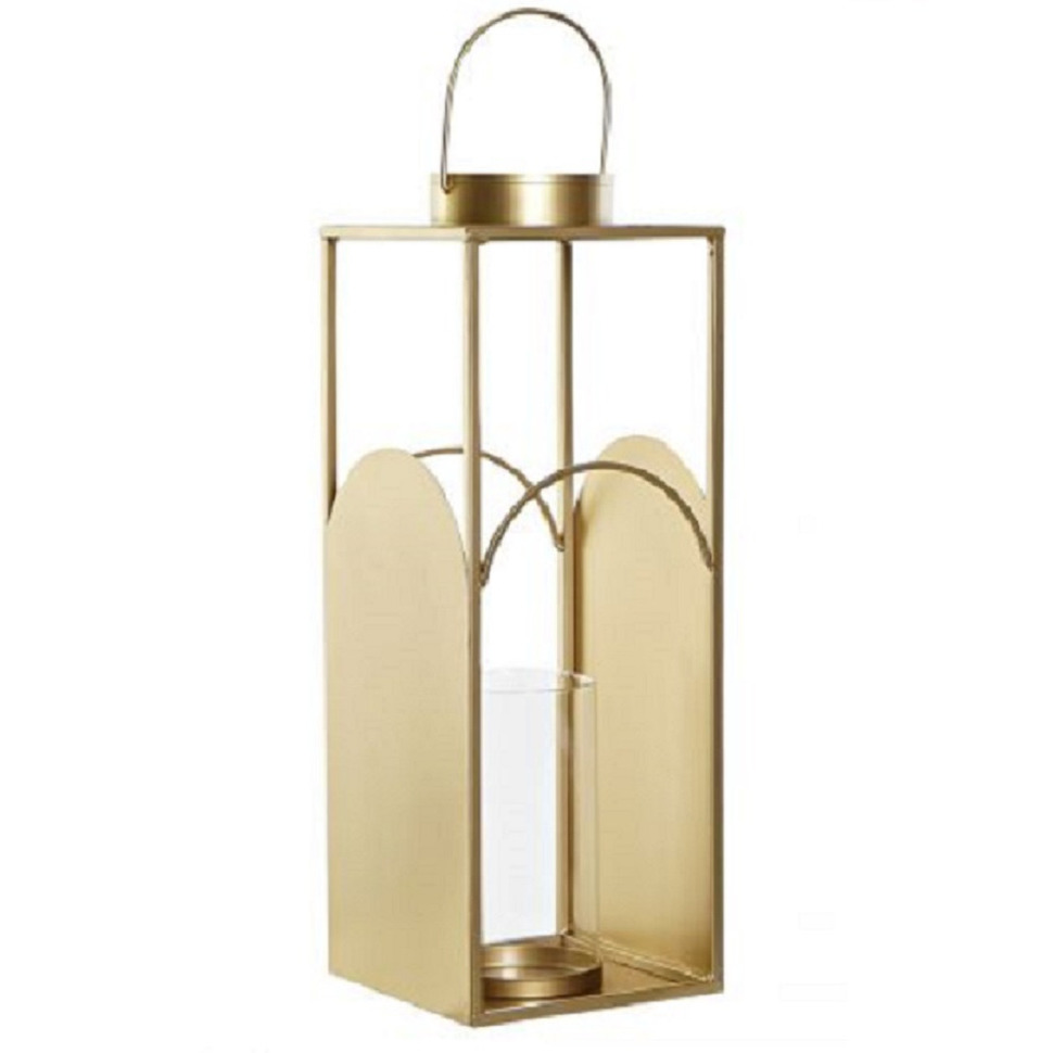 Metalen kaarsenhouder-lantaarn goud met glas 45 cm
