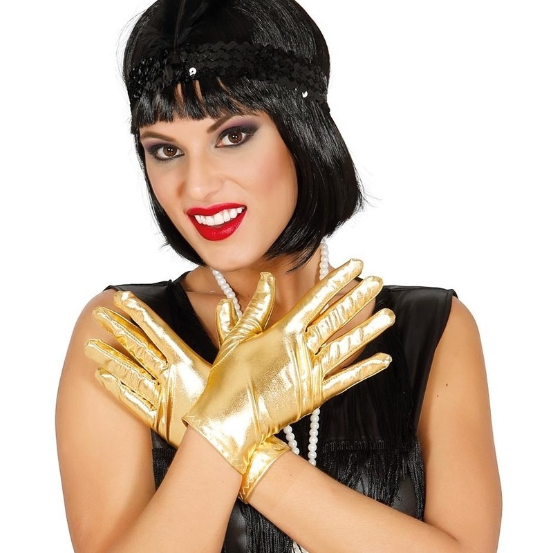 Metallic gouden verkleed handschoenen kort 22 cm