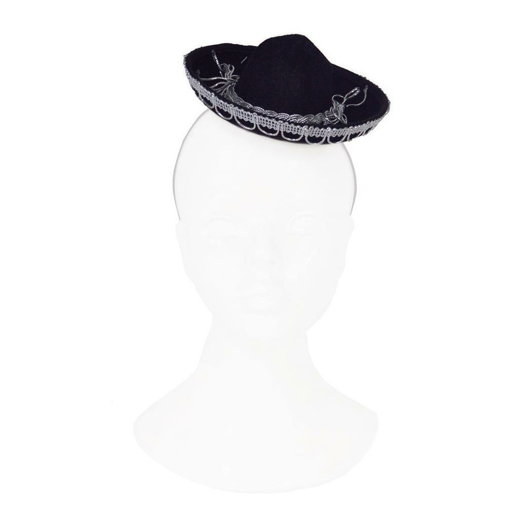 Mexicaanse mini Sombrero hoedje op diadeem 2x carnaval-verkleed accessoires zwart stro