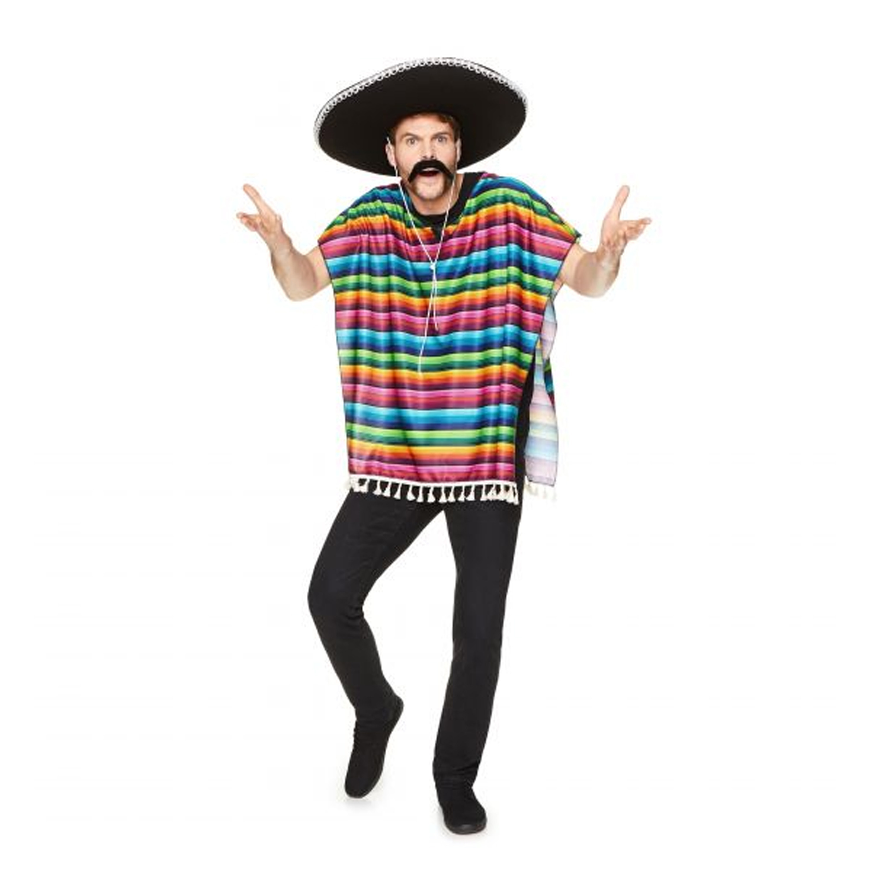 Mexicaanse poncho regenboog kleuren one size Verkleedkleding voor volwassenen