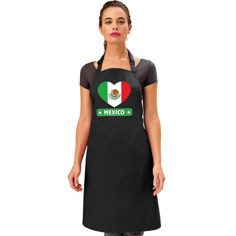 Mexico hart vlag barbecueschort/ keukenschort zwart