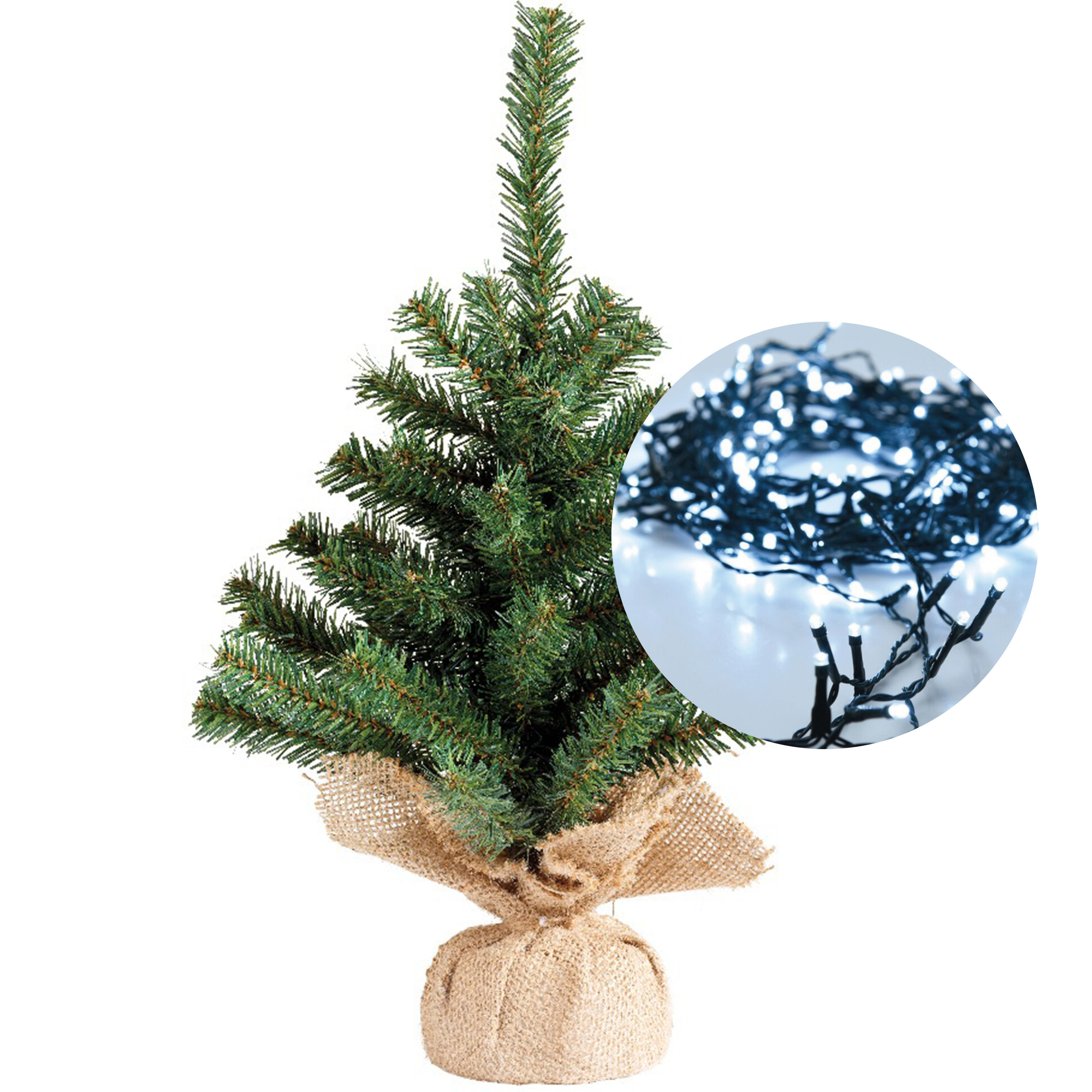 Mini kerstboom 45 cm met kerstverlichting helder wit 300 cm 40 leds