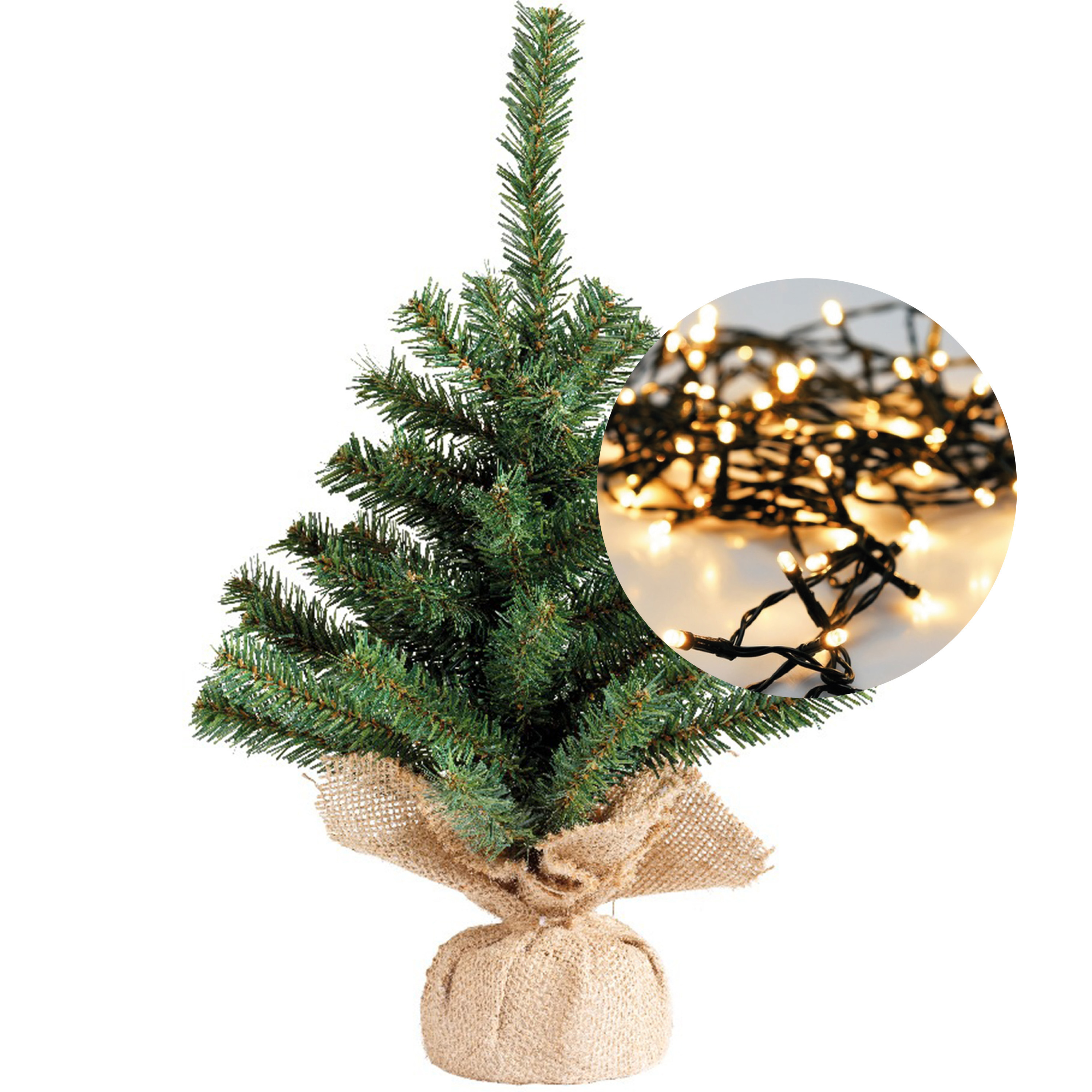 Mini kerstboom 45 cm met kerstverlichting warm wit 300 cm 40 leds