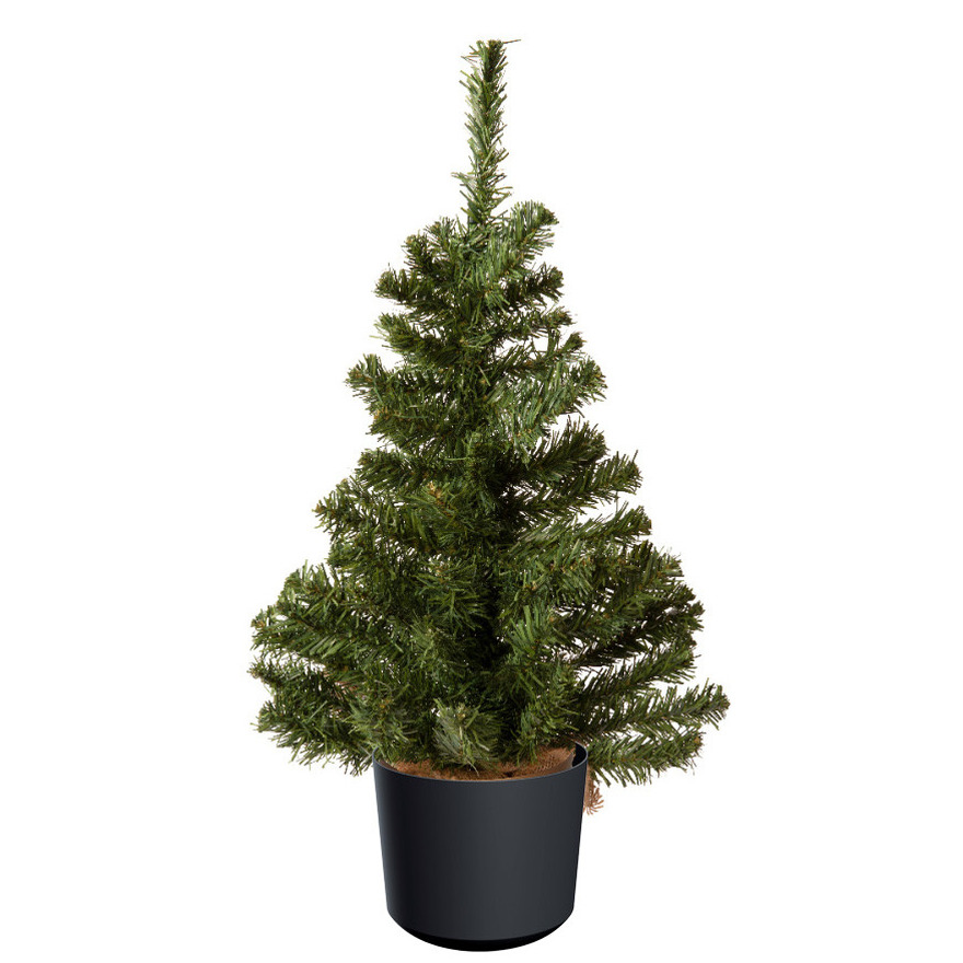 Mini kerstboom groen in antraciet grijze kunststof pot 60 cm kunstboom