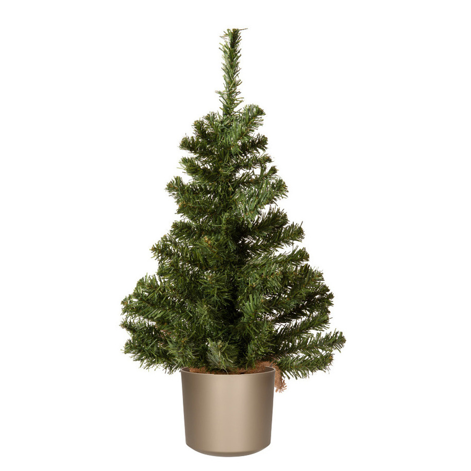 Mini kerstboom groen in grijze kunststof pot 60 cm kunstboom
