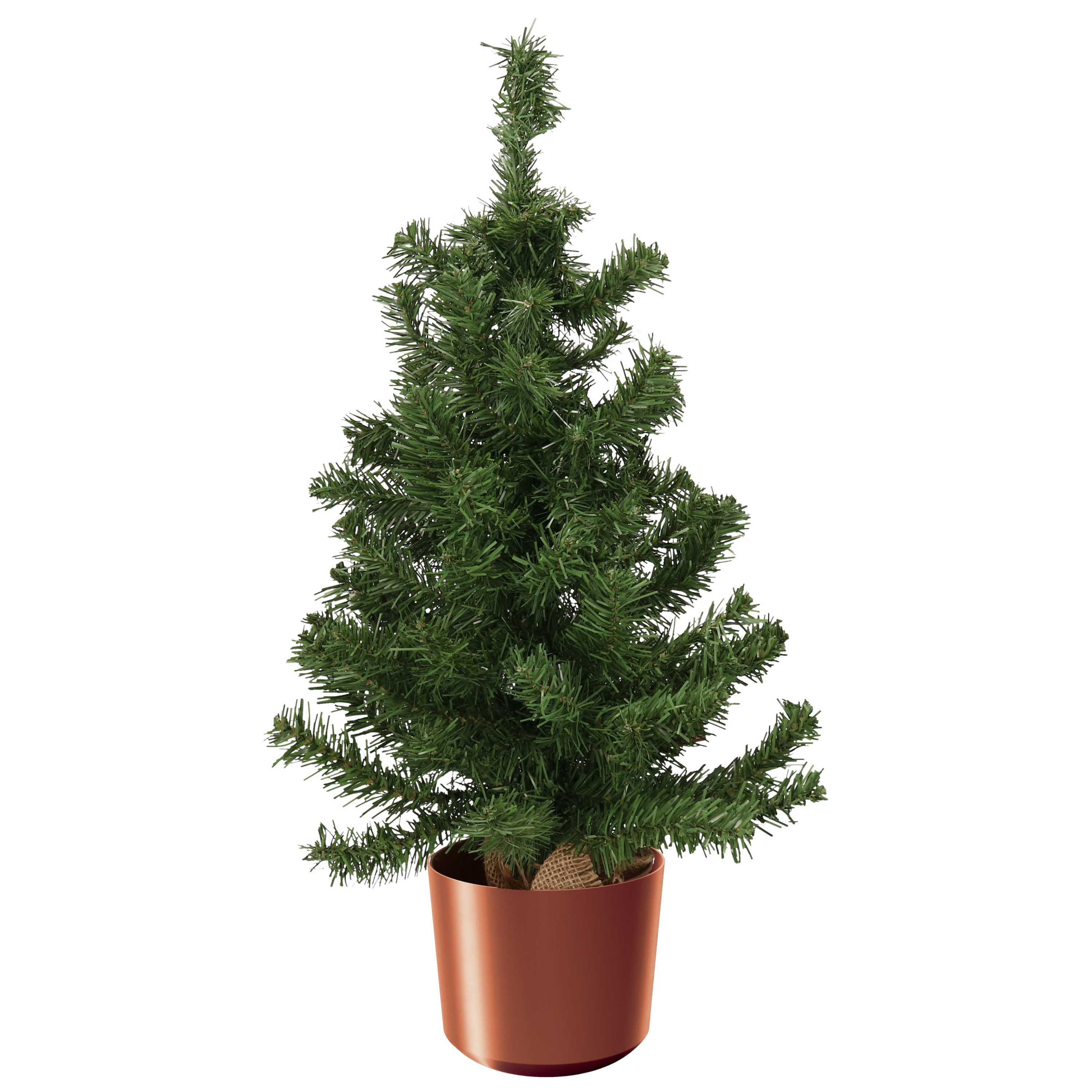 Mini kerstboom groen in kunststof pot koper 75 cm kunstboom