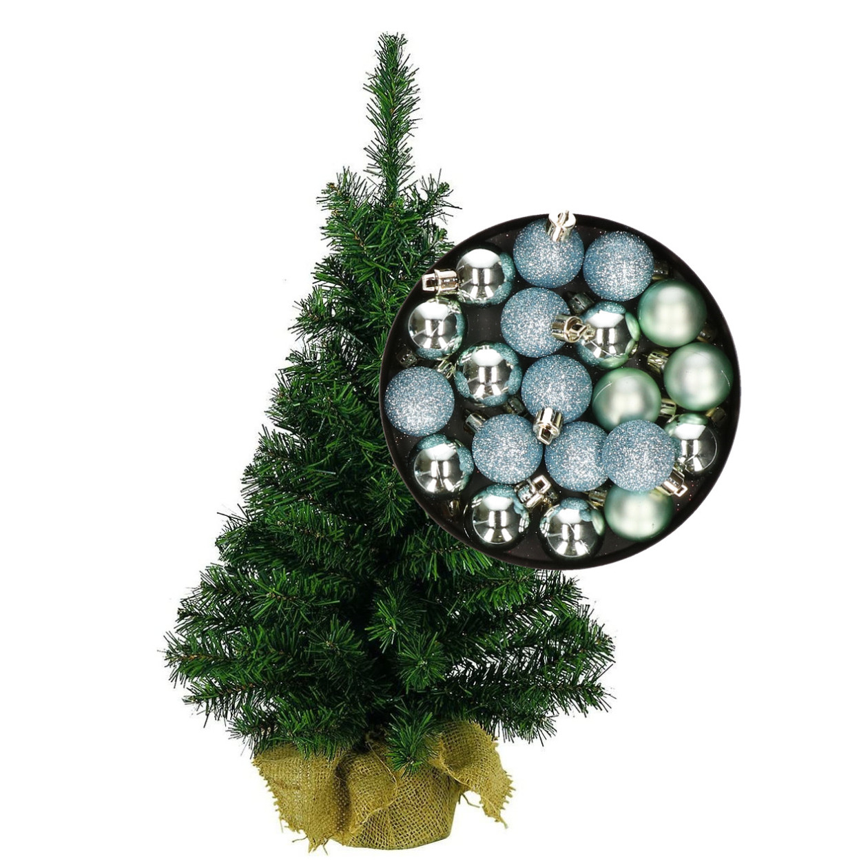 Mini kerstboom-kunst kerstboom H35 cm inclusief kerstballen mintgroen