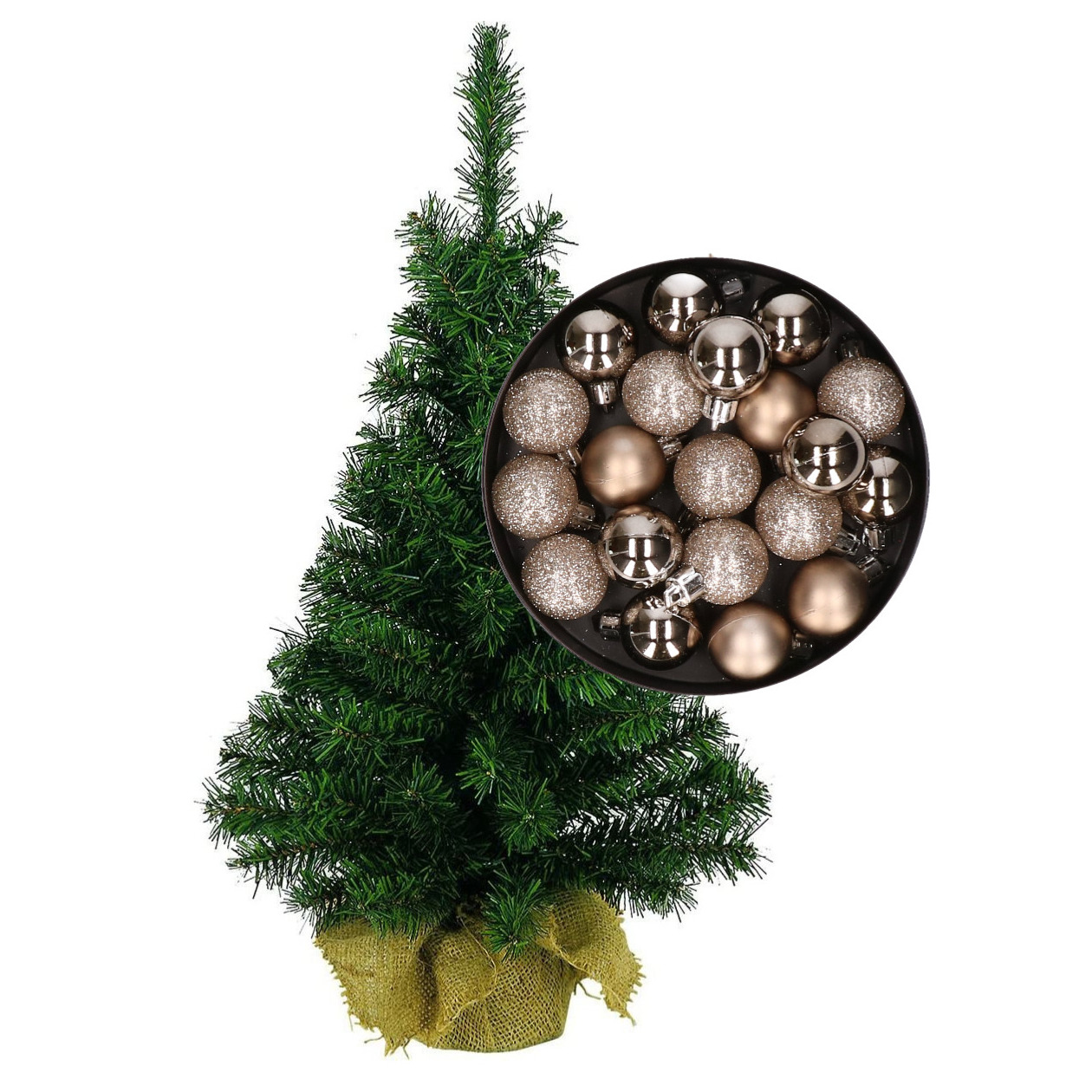 Mini kerstboom-kunst kerstboom H45 cm inclusief kerstballen champagne