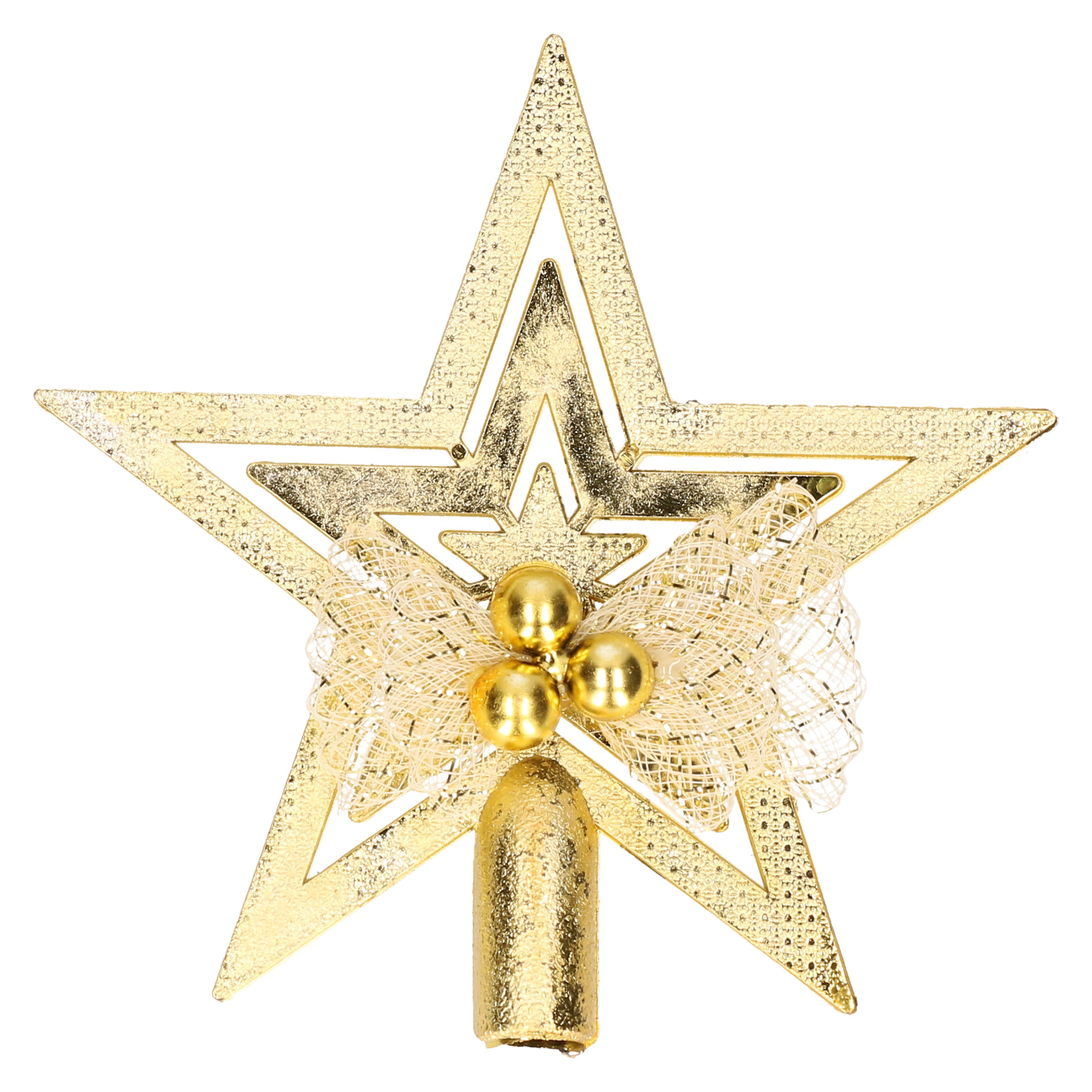 Mini Kerstboom piek goud 14 cm met glitters Kleine kerstpieken